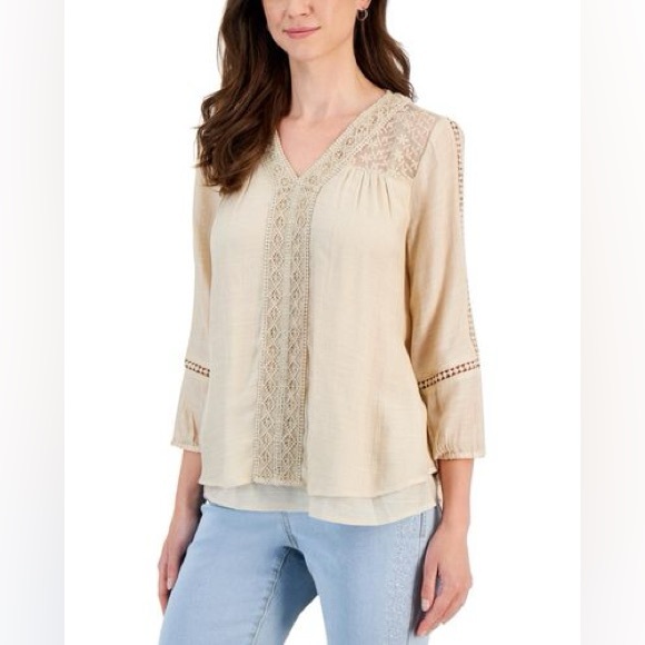 NWT Style & Co Woven Lace Trim Blouse - Picture 1 of 6